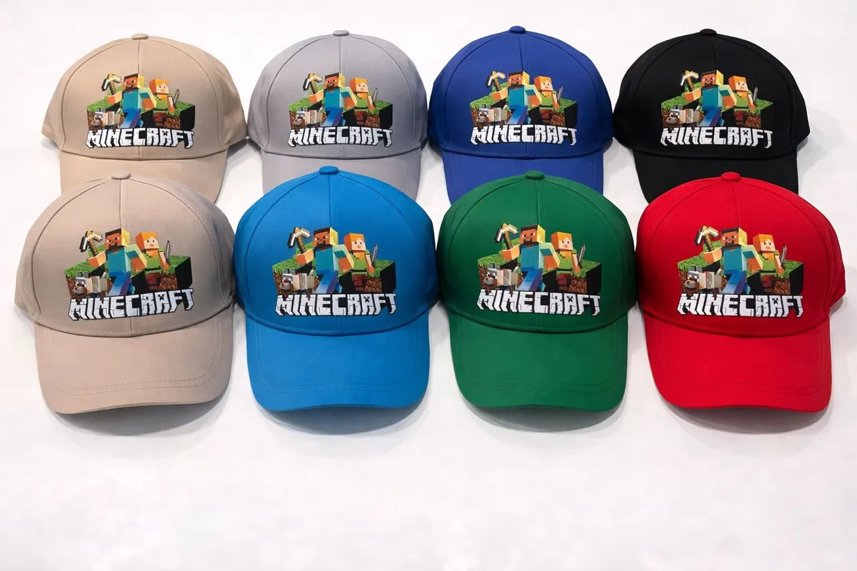 Czapki z daszkiem Minecraft dla dzieci beżowa szara niebieska
