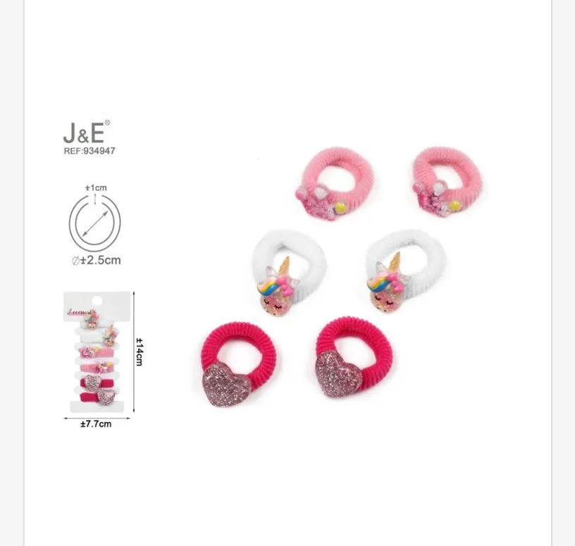 J&E Gumki do włosów scrunchies z jednorożcami 6 szt