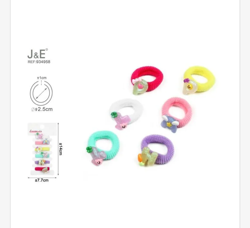 J&E Scrunchies 8szt kolorowe z ozdobami Ø2.5cm +1cm
