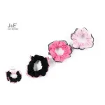 J&E Gumki do włosów scrunchies czarno-różowe