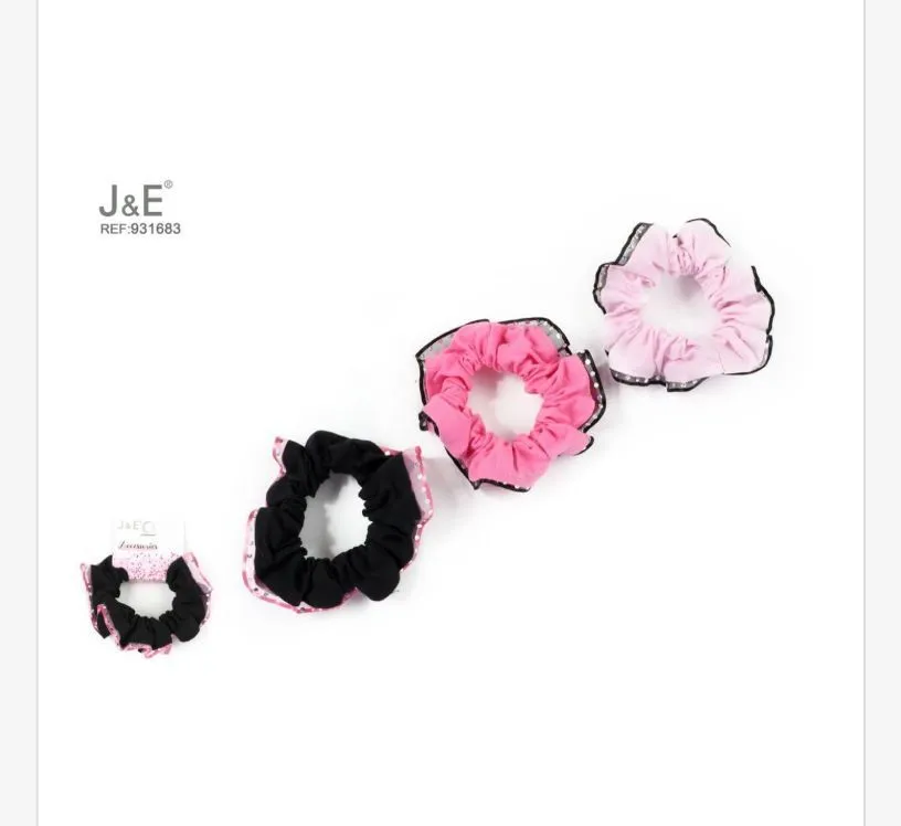 J&E Gumki do włosów scrunchies czarno-różowe