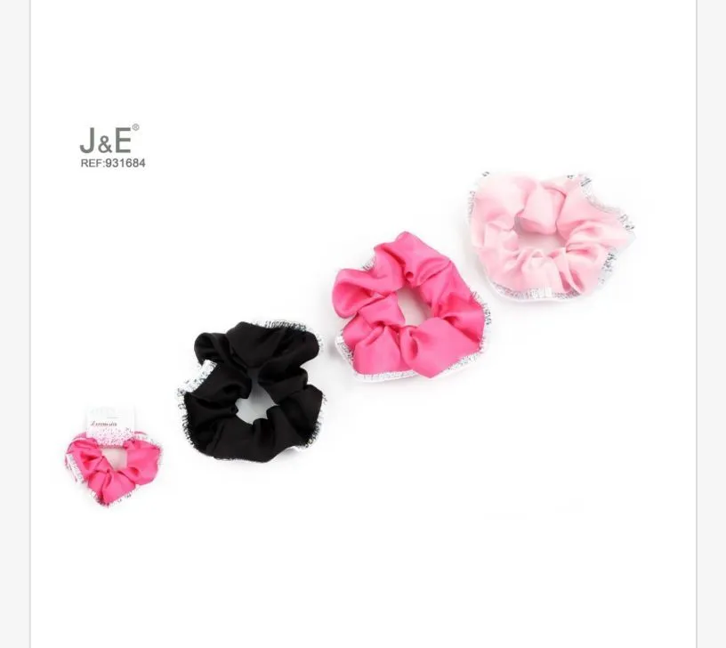 Scrunchies J&E czarne i różowe z brokatem REF931684