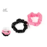 J&E Gumki do włosów scrunchies czarno-różowe błyszczące