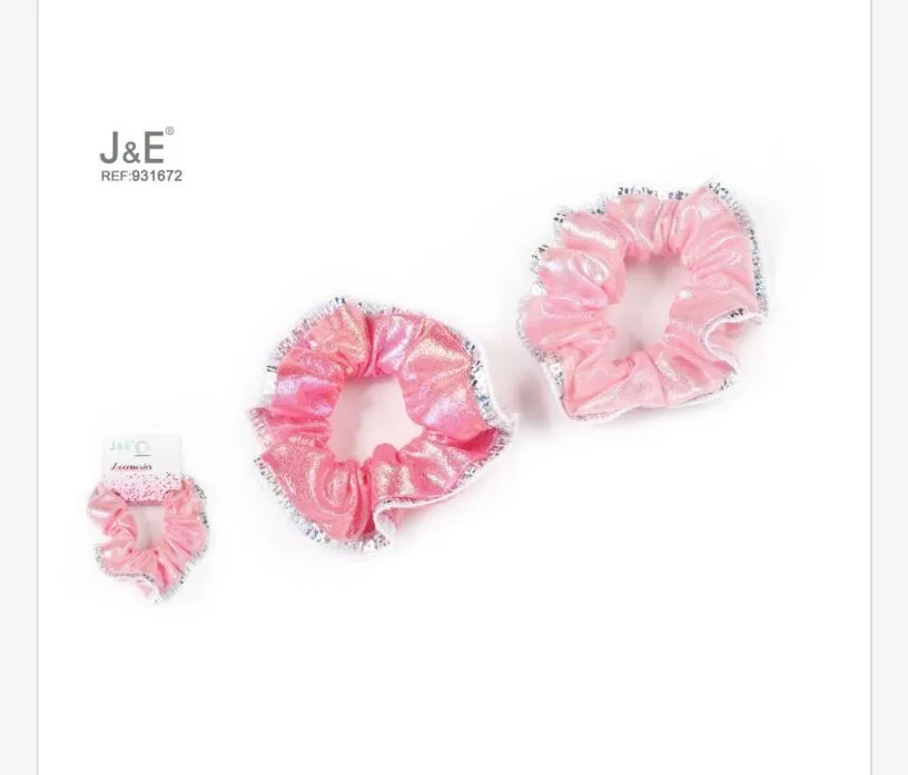 J&E Gumki do włosów scrunchies różowe błyszczące