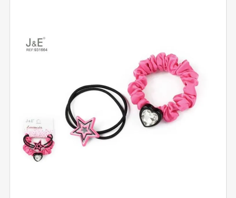 J&E Różowe Gumki do Włosów z Sercem i Gwiazdą Zestaw