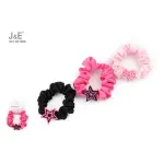 J&E Gumki do włosów scrunchies czarne i różowe ze srebrną gwiazdą