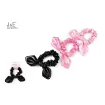 J&E Gumki do włosów scrunchies z kokardą czarny różowy błyszczący