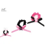 J&E Gumki do włosów scrunchies czarne i różowe ze gwiazdką