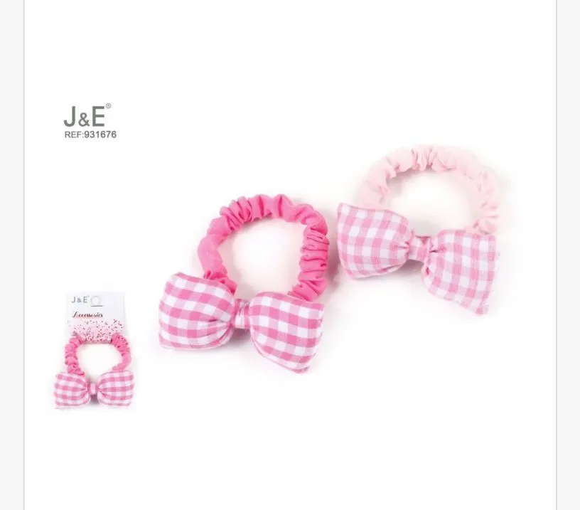 J&E Kokardki do włosów różowe w kratę 12 szt