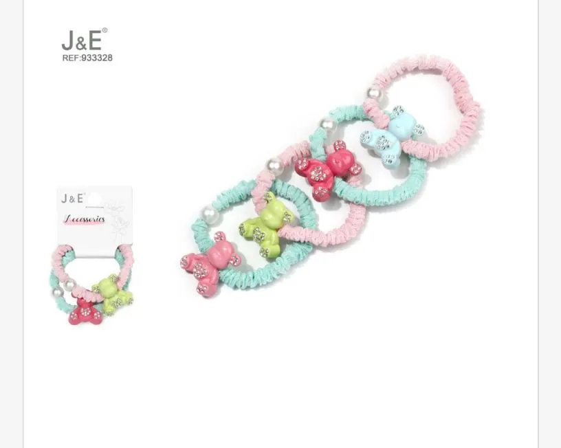 J&E Scrunchies z Misiami Różowe Turkusowe Zielone