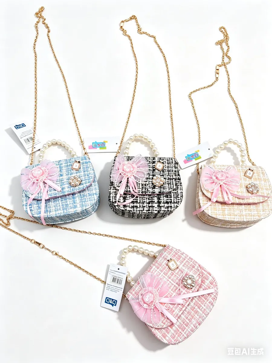 Dziecięca torebka Q&Q warkoczowa z perłami różowa niebieska beżowa