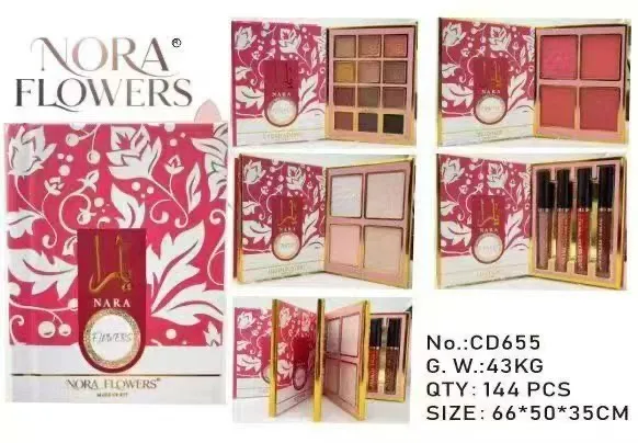 Zestaw do makijażu NORA Flowers paleta cieni róż highlighter szminka