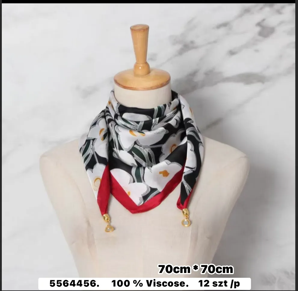 Chusta Wiskoza Kwiatowa 70x70cm Biało-Czarna