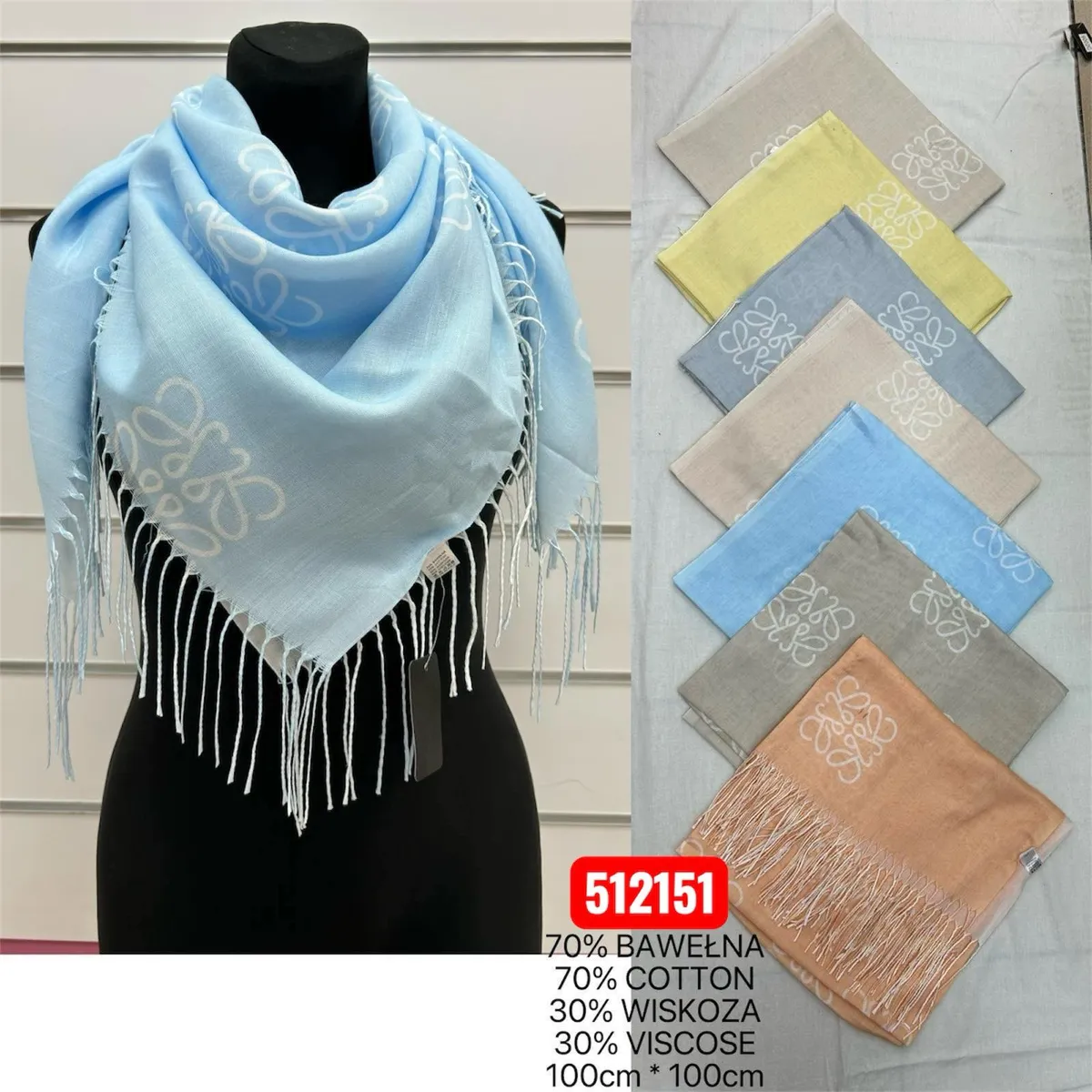 Chusty Kwiatowe 70% Bawełna Mix Kolorów 100x100cm