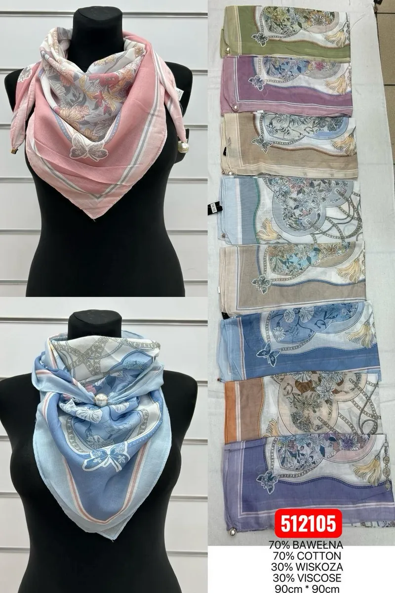 Chusty Kwiatowe Mix 70% Bawełna 30% Wiskoza 90x90cm