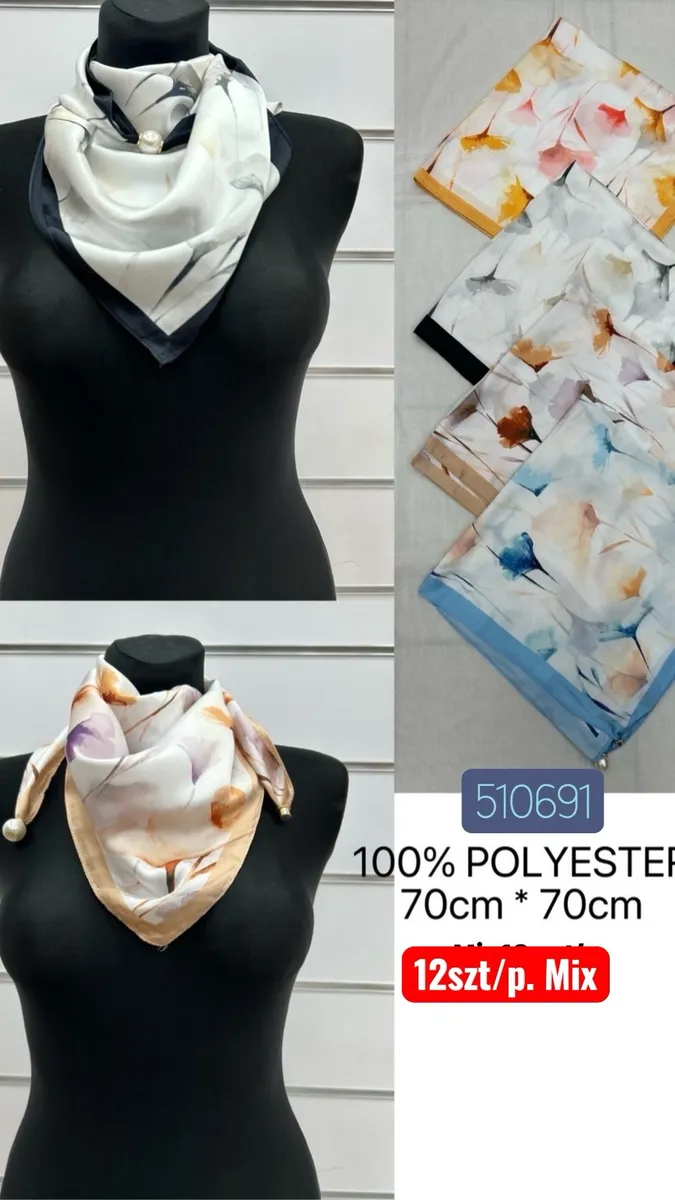 Chusty jedwabne 100% poliester 70x70cm mix wzorów