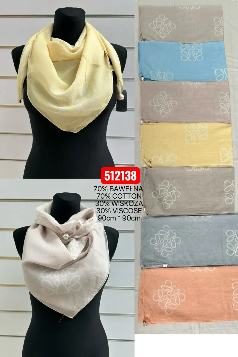 Chusty Kwiatowe Mix Kolorów 90x90cm 70% Bawełna