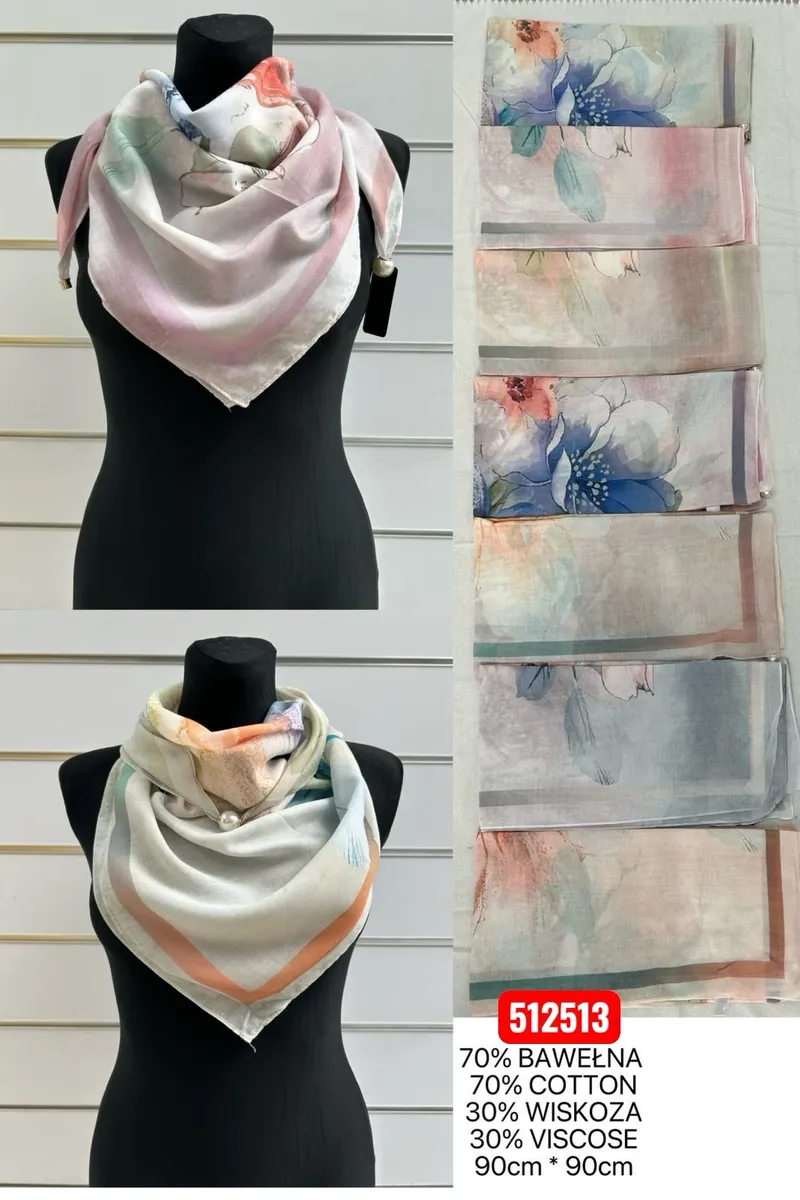 Chusty Kwiatowe 70% Bawełna 30% Wiskoza 90x90cm Mix