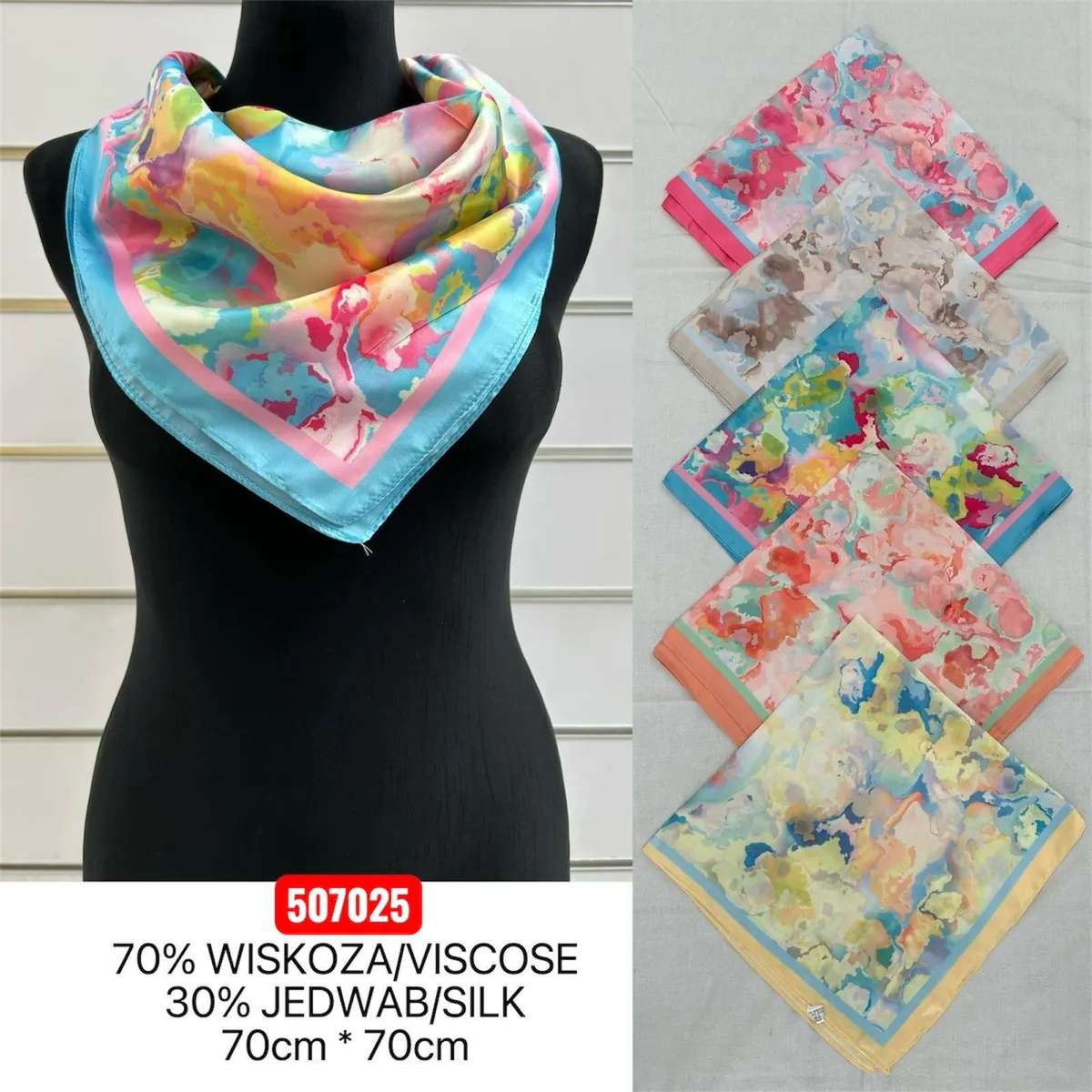 Chusty Kwiatowe Mix 70x70cm Wiskoza/Jedwab 70/30