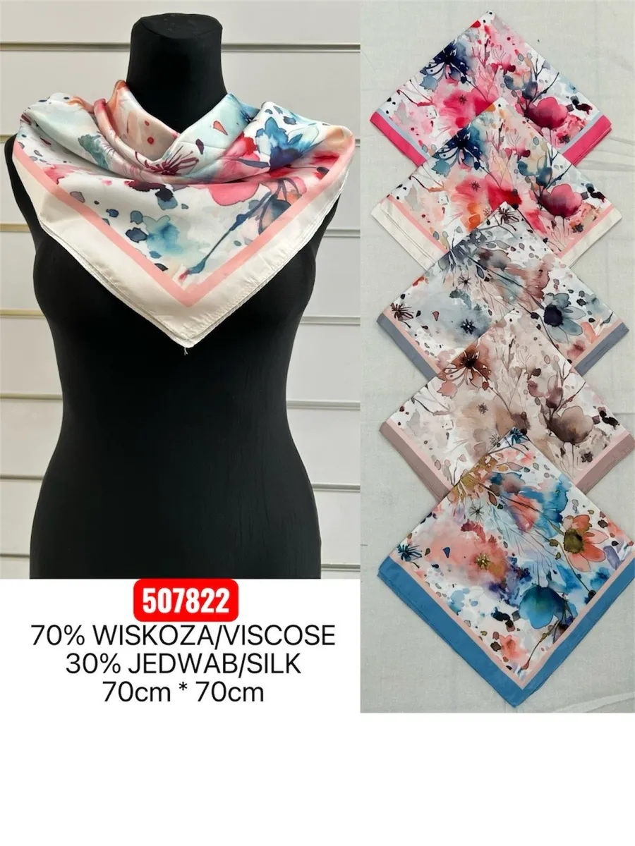 Chusty damskie mix kwiatowy wiskoza/jedwab 70x70cm