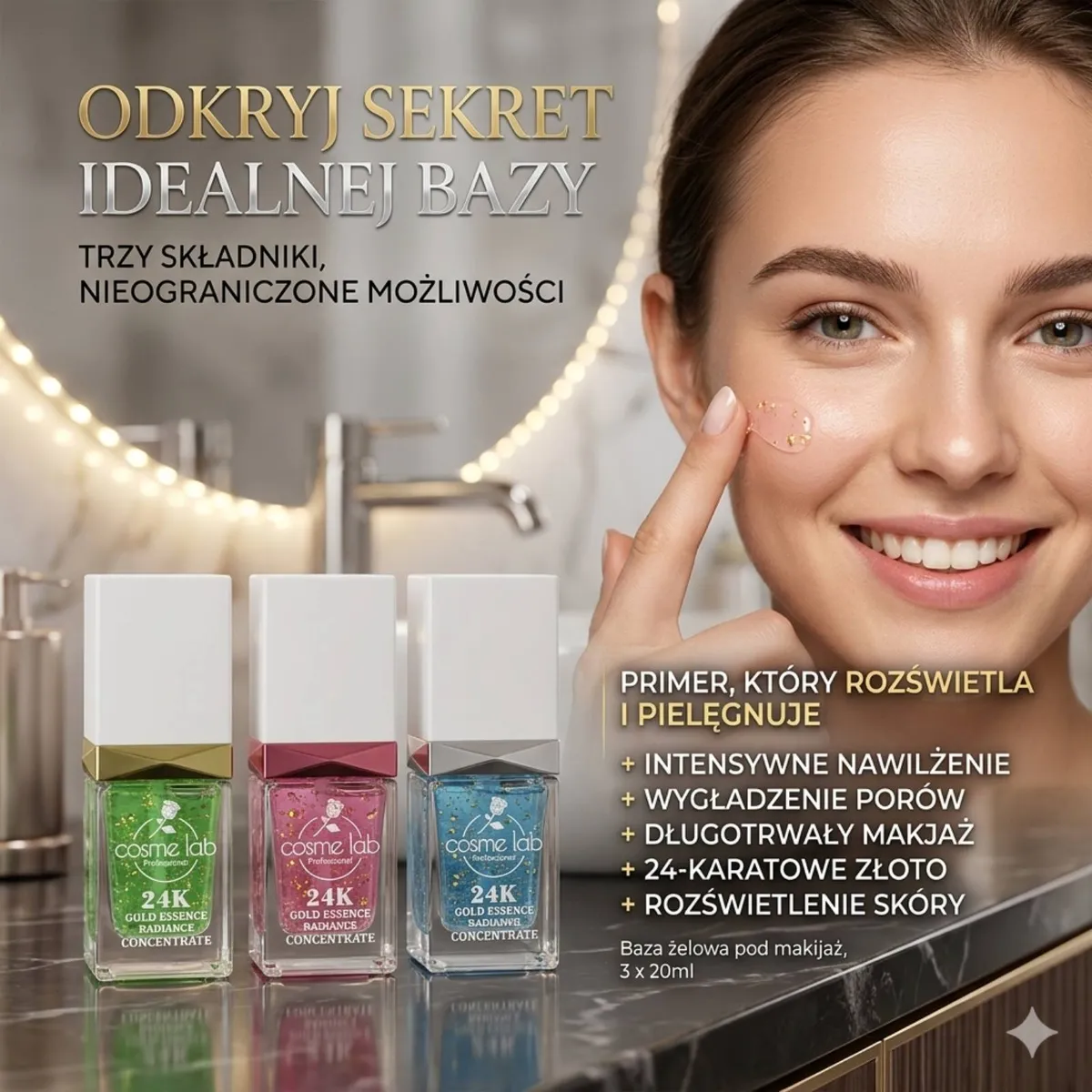 Cosme Lab 24K Gold Essence Radiance Primer Zielony 20ml