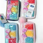 Portfel Q&O Glitter z Kokardą Różowy Niebieski Zielony