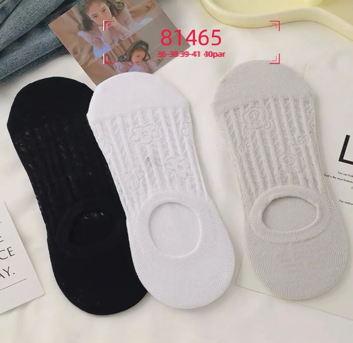 Skarpetki stopki damskie czarne białe szare koronka