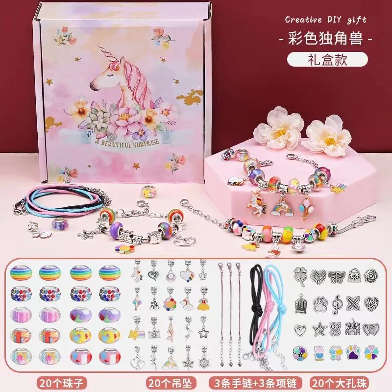 Zestaw DIY do składania bransoletek z koralikami jednorożec