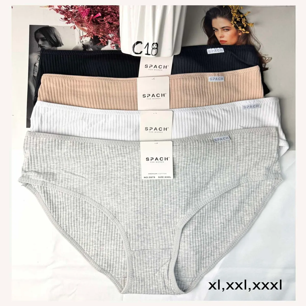 Spach Majtki damskie bawełniane prążkowane XL-XXL-XXXL