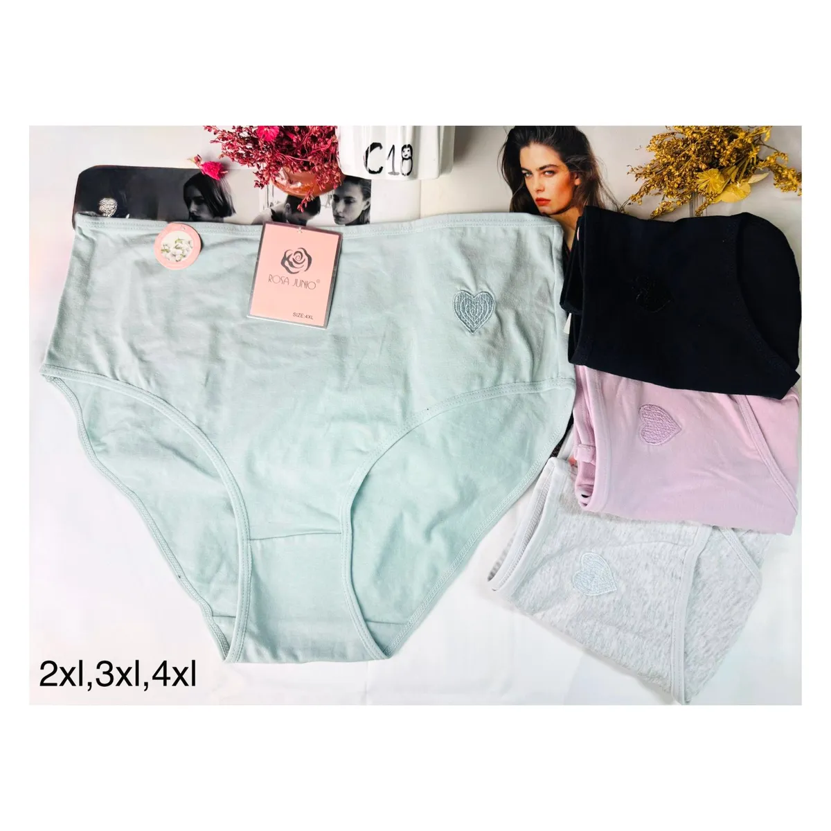 Rosa Gino Majtki Bielizna Damska 2XL-4XL z Haftem Serduszka