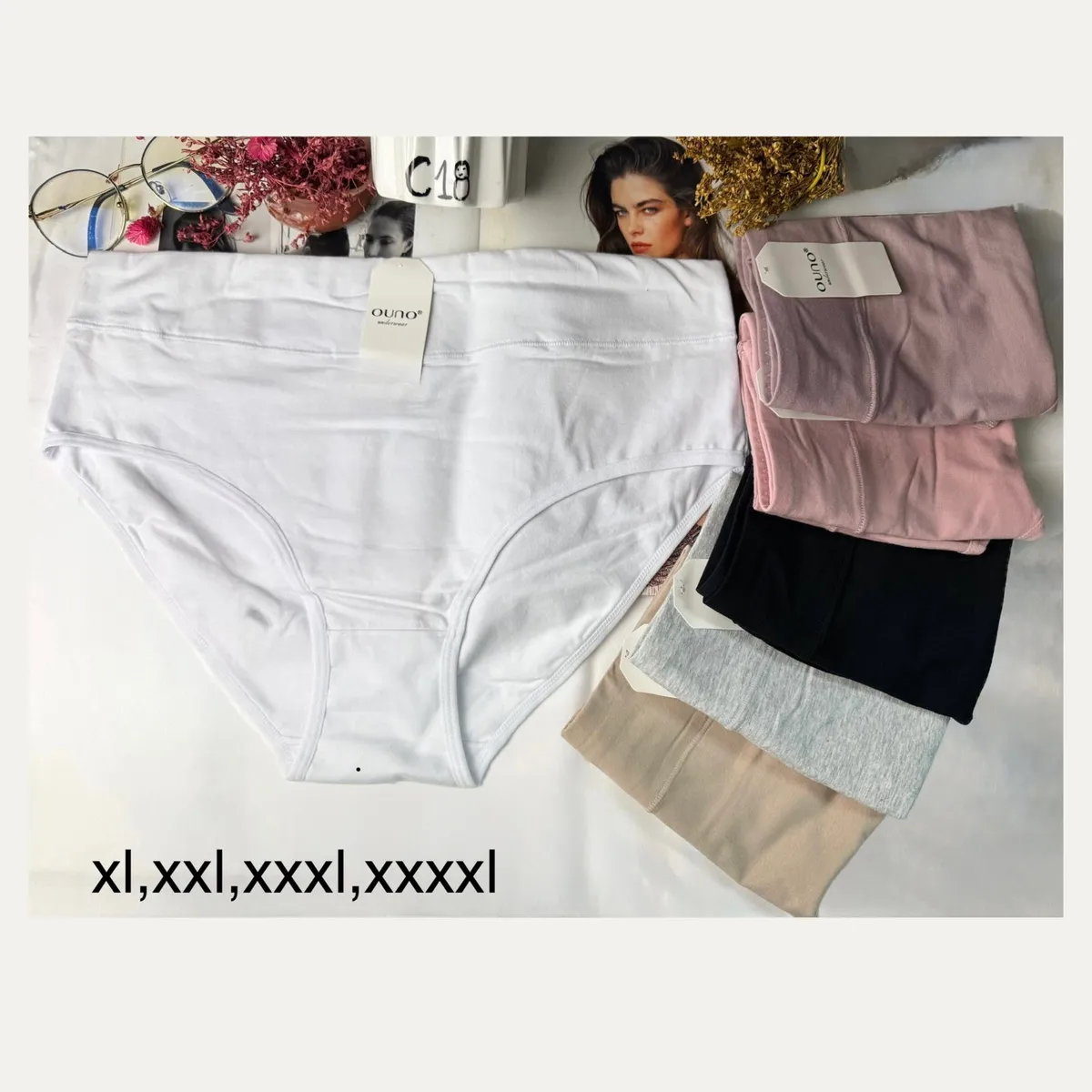 Bielizna damska OUNO majtki XL-5XL białe beżowe czarne