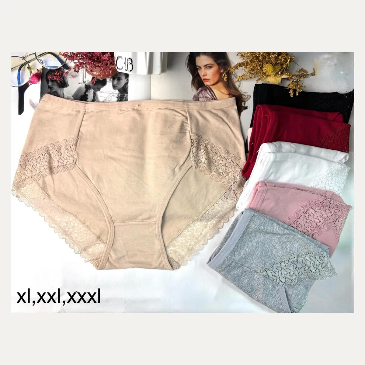 Majtki damskie XL-XXXL z koronką beżowe czarne czerwone