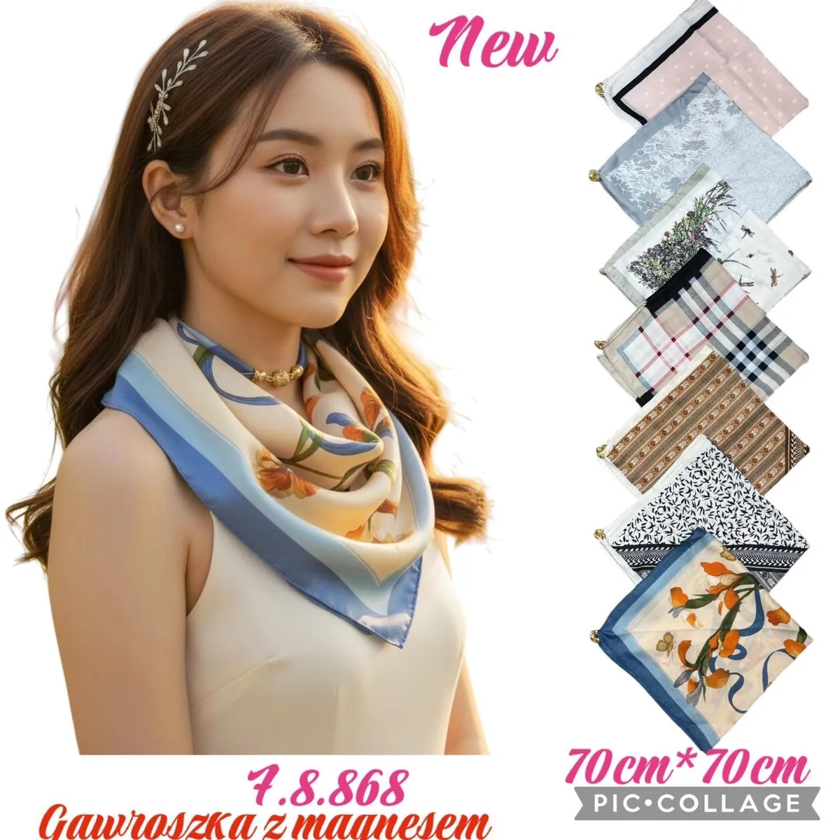 Gawroszka Kwiatowa Niebiesko-Beżowa 70x70cm