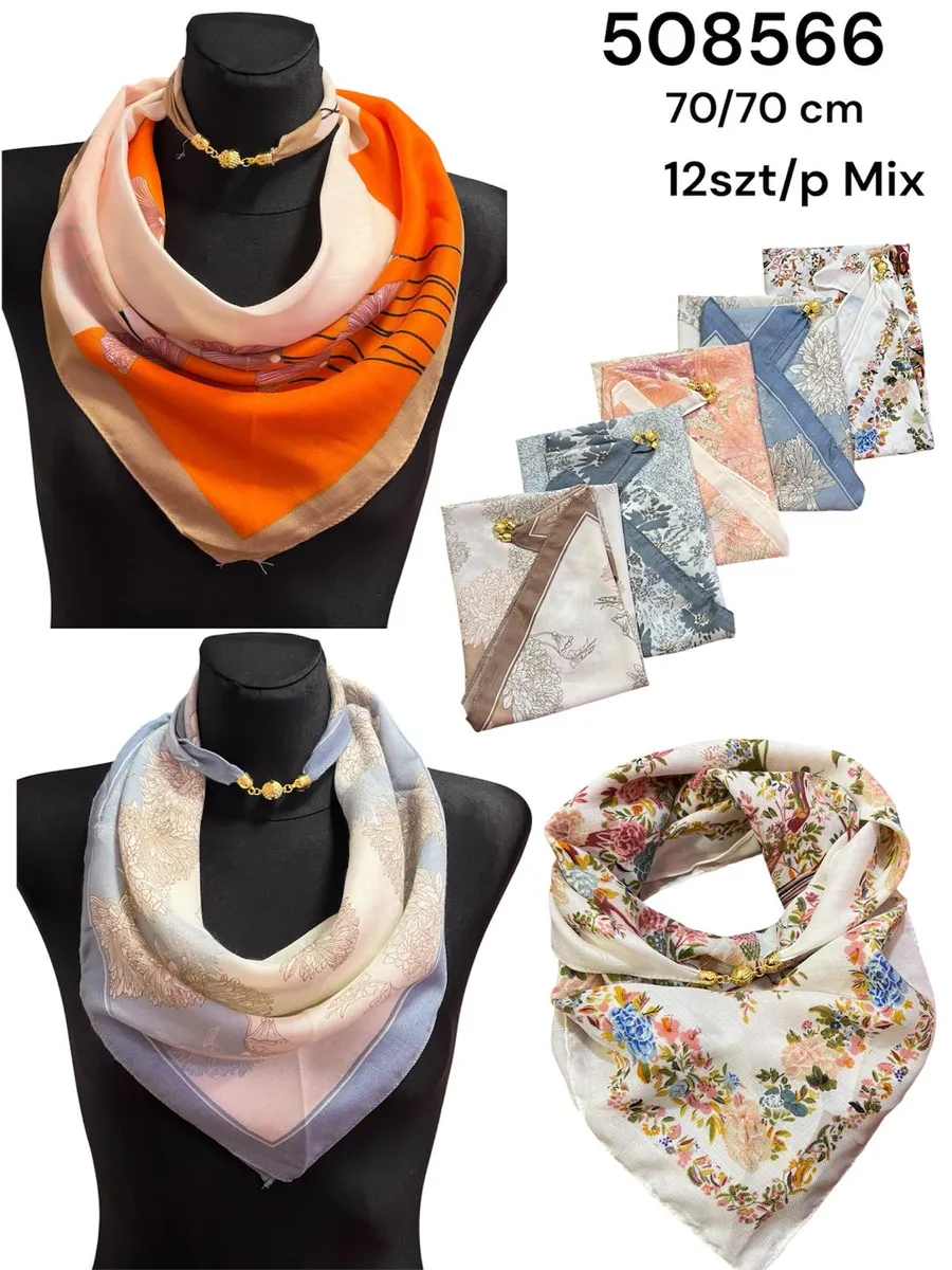 Chusty damskie jedwabne 70x70cm mix kolorów