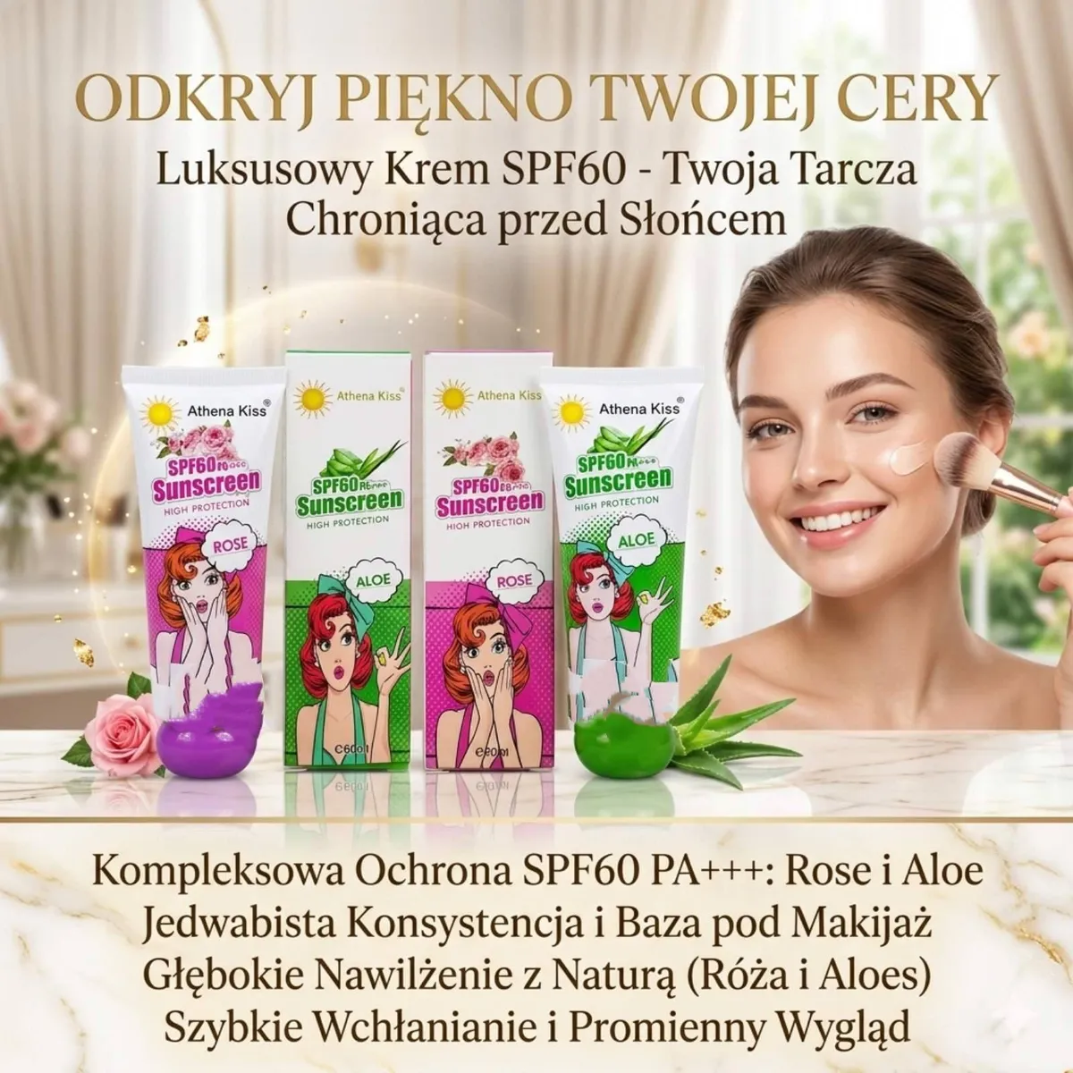 Athena Kiss Sunscreen SPF60 Róża i Aloes