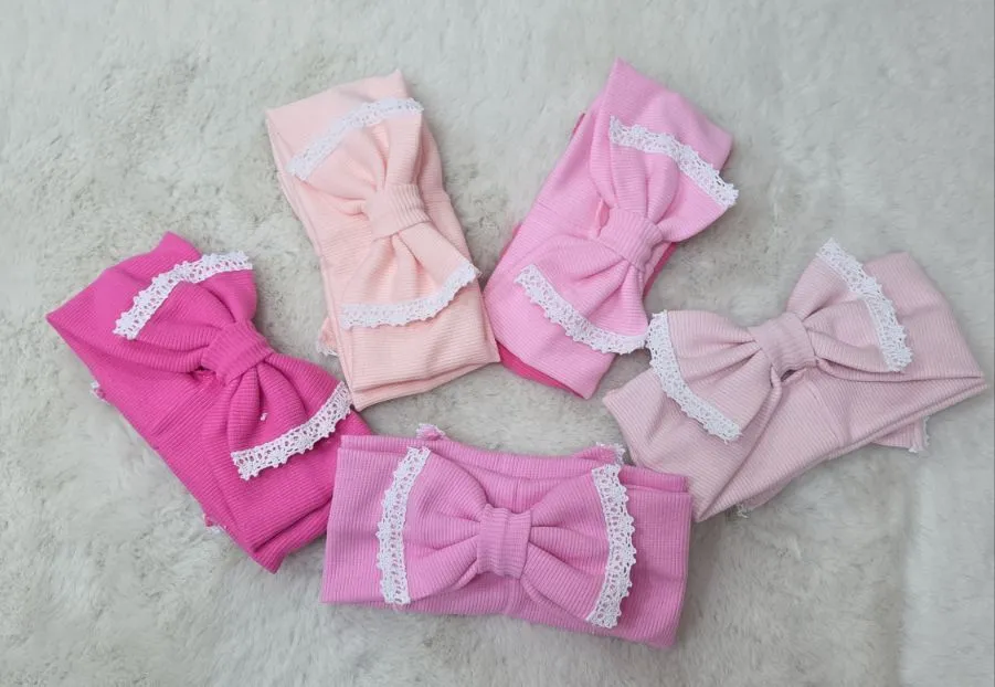 Opaski Dziecięce Różowe z Kokardą i Koronkami