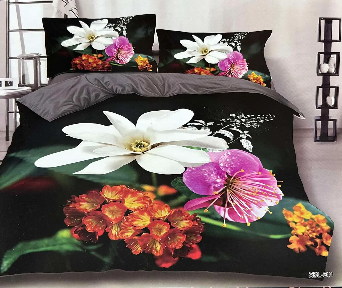 Komplet pościeli 3D kwiatowy 200/220 cm satyna bawełniana