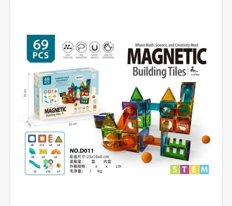 Magnetyczne Kafelki Budowlane 69 elementów NO.D011