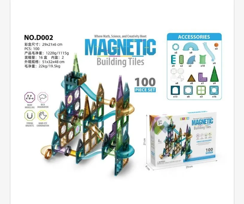 Magnetyczne Kafelki Budowlane 100 elementów 3+