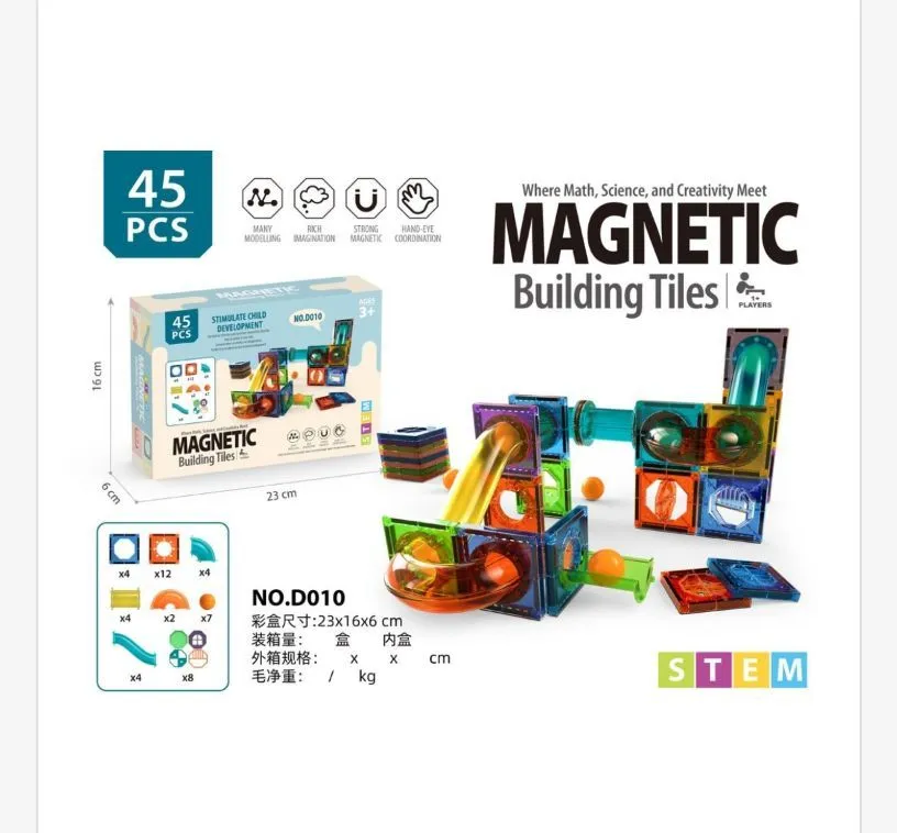 Zestaw Magnetycznych Kafelków Budowlanych 45 elementów 3+