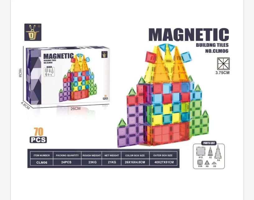 Magnetyczne Klocki Budowlane 70 elementów CLM06