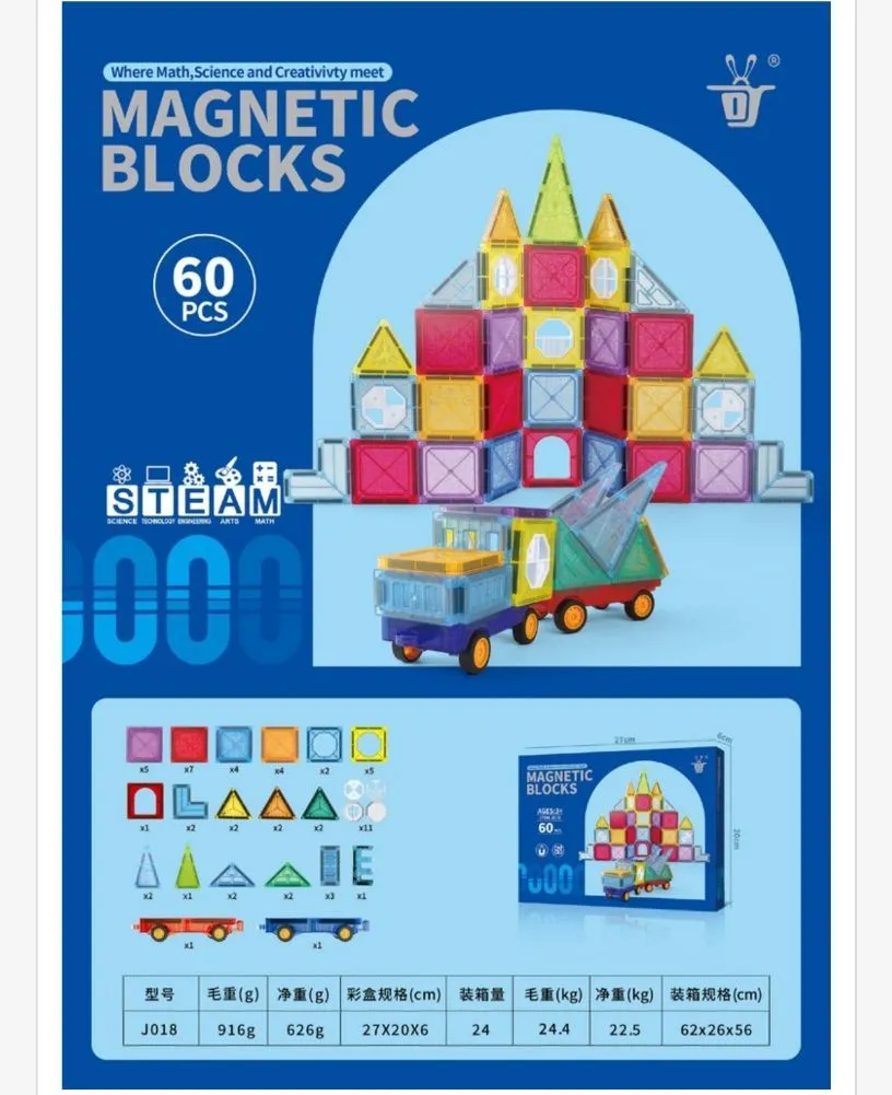 Magnetyczne klocki STEAM 60 elementów kolorowe