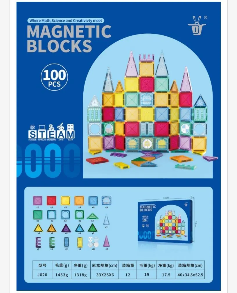 Magnetyczne klocki STEAM 100 szt kolorowe edukacyjne