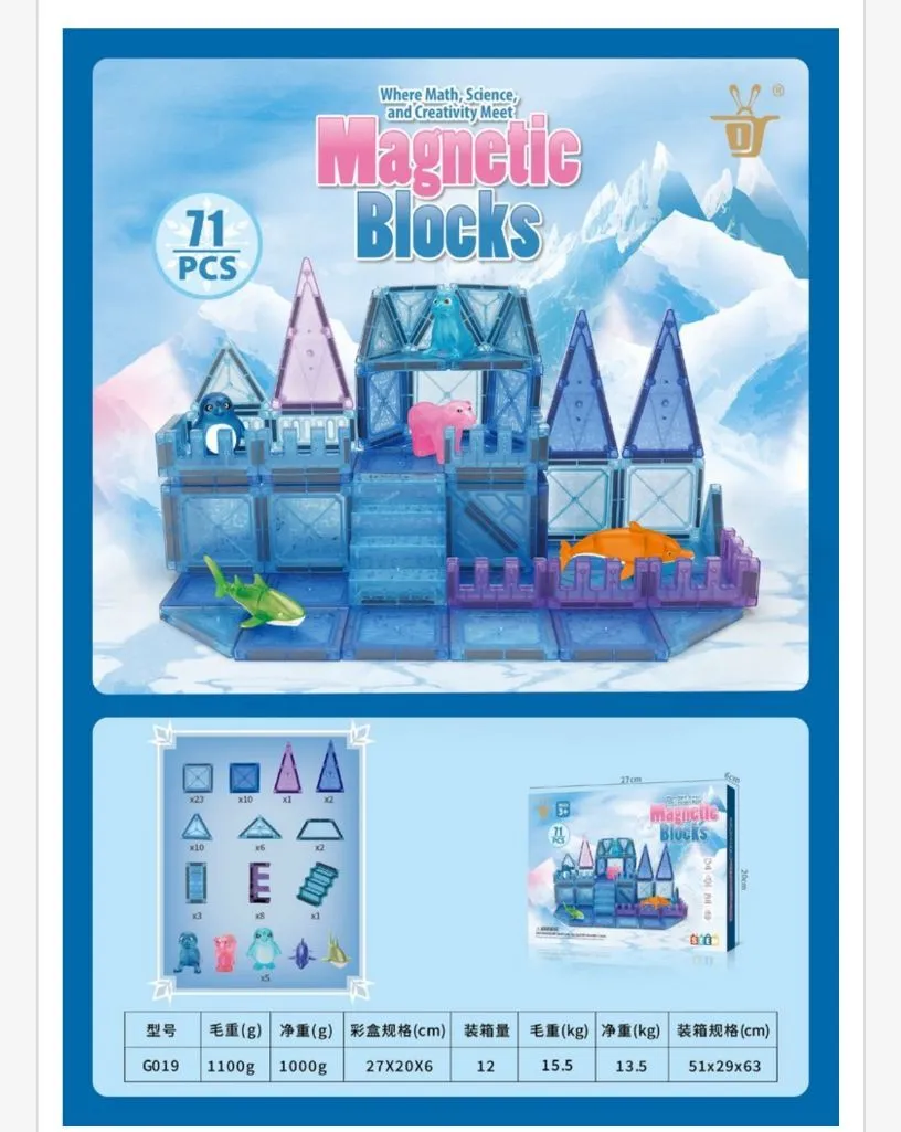 Magnetyczne klocki 71 elementów niebiesko-różowe G019