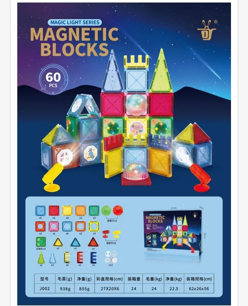 Magnetyczne Bloki Świecące Magic Light 60 szt
