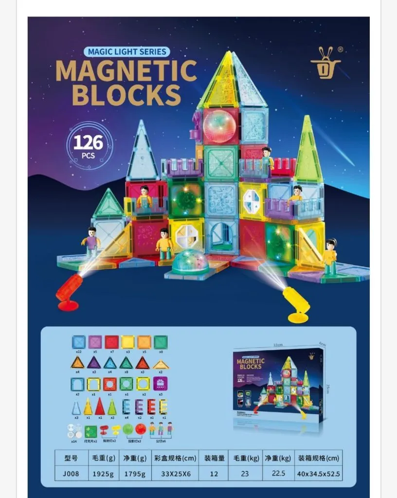 Magnetyczne Bloki Magic Light 126 szt. z podświetleniem