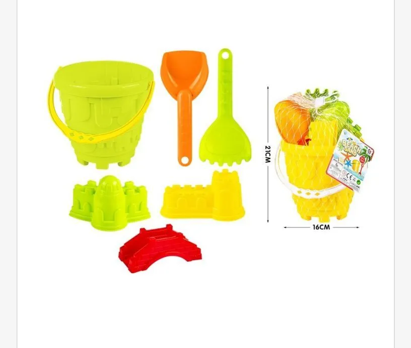 Zestaw plażowy wiaderko z formami 16cm żółty-zielony