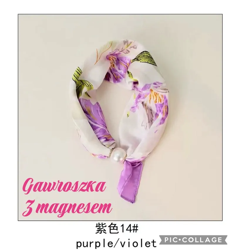 Gawroszka fioletowa z magnesem kwiatowy wzór