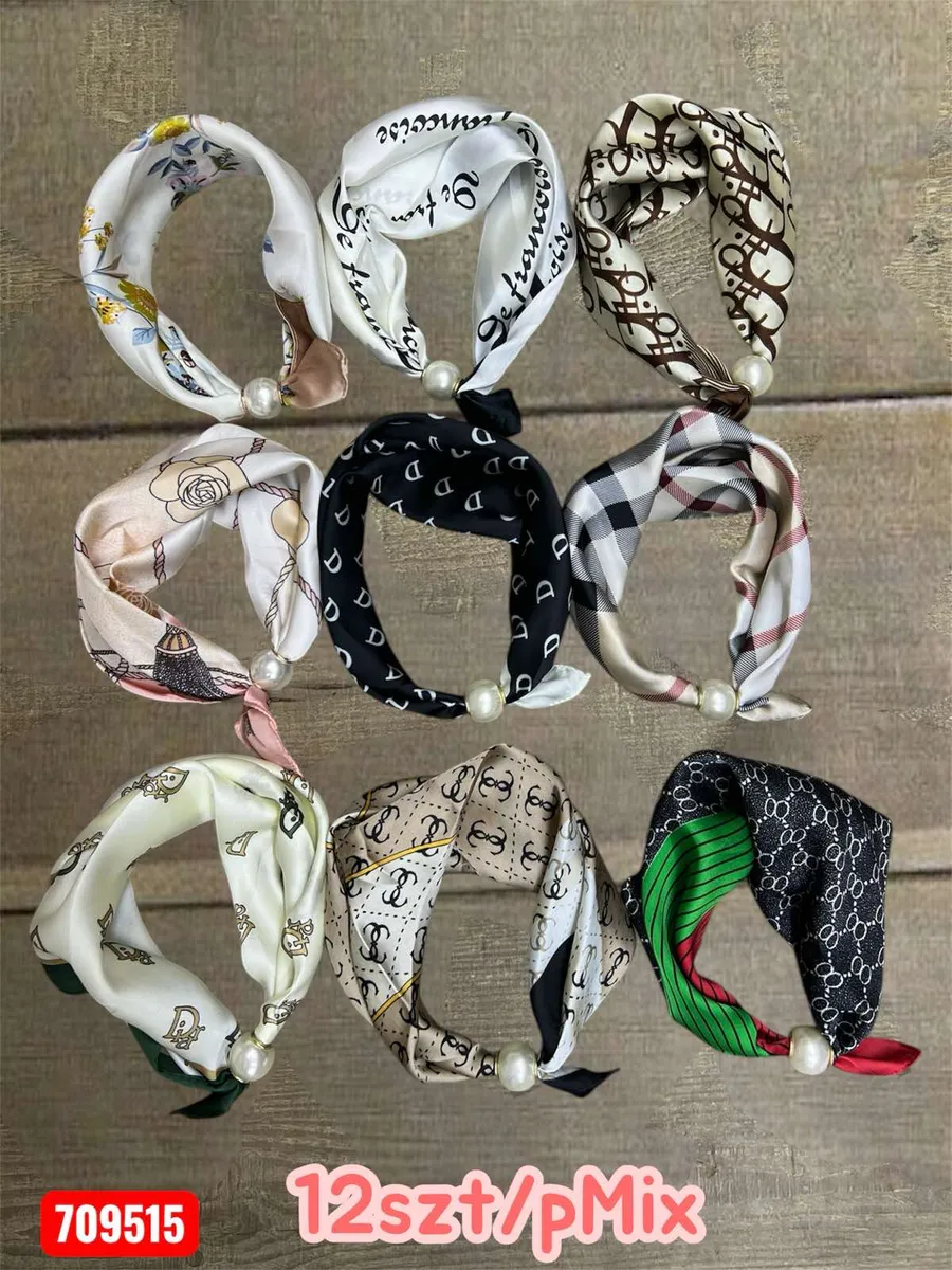 Mix 12szt Chustki Satynowe z Perłą Wielokolorowe