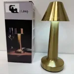 Lampka stołowa LED złota abażur stożkowy